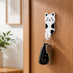 Cat Key Holder Hook - Self Adhesive Wall Key Hanger, Kawaii Home Decor, Entryway Organiser, Gift for Cat Lovers, No Drill Hook UK image 2