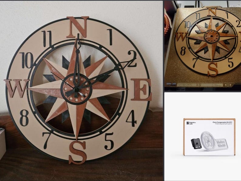 Compass Rose Wall Clock | Nautical Decorative Clock | Vintage Style Home Decor | Large Statement Wall Clock | Living Room Clock Bild 2