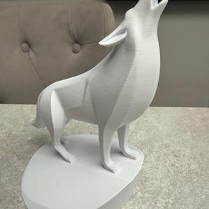 Majestic 3D Printed Wolf on Pedestal – Modern Sculpture for Home or Office Décor image 4