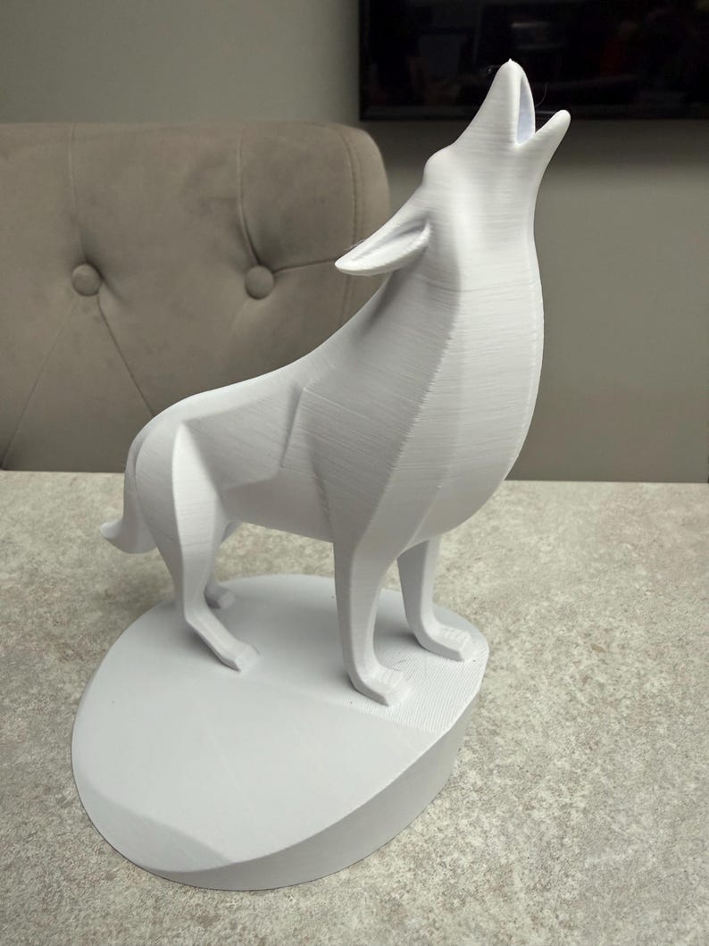 Majestic 3D Printed Wolf on Pedestal – Modern Sculpture for Home or Office Décor image 4