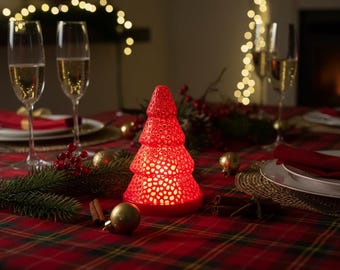 3D Printed Hollow Christmas Tree Tealight | Festive LED Candle Holder | Unique Winter Decoration | Cosy Christmas Home Decor
