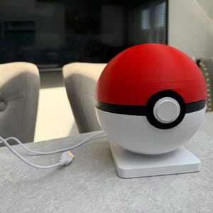 PokeBall - Red & White Ball LED Night Light - Gaming Inspired Desk Lamp, USB Mood Light, Bedside Lamp, Unique Gift for Gamers, Ambient Room image 2