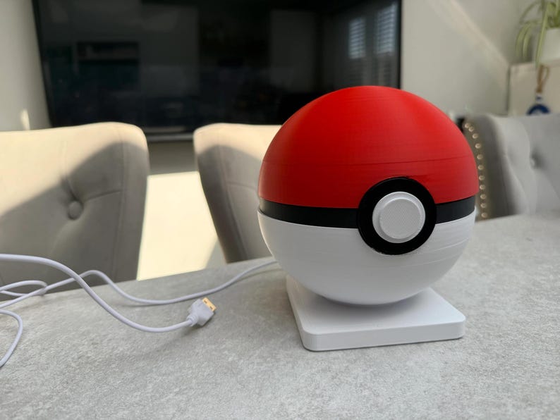 PokeBall - Red & White Ball LED Night Light - Gaming Inspired Desk Lamp, USB Mood Light, Bedside Lamp, Unique Gift for Gamers, Ambient Room image 2
