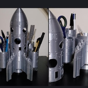 Rocket Desk Organiser | Space Pen Holder | 3D Printed Desk Tidy | Office & Craft Storage | Gift for Engineers | Sci‑Fi Decor image 1