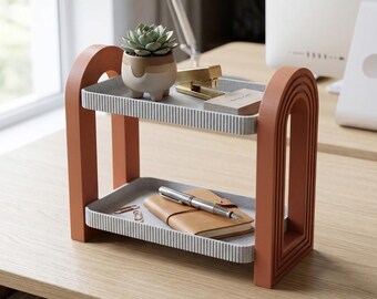 Modern Desk Shelf Organiser | Two‑Tier Desktop Storage | Minimalist Home Office Decor | Stylish Workspace Organizer