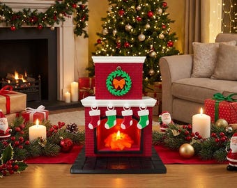 Christmas Fireplace Tealight Holder – 3D Printed Festive Mantel Decor with Stockings & Wreath