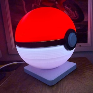 PokeBall - Red & White Ball LED Night Light - Gaming Inspired Desk Lamp, USB Mood Light, Bedside Lamp, Unique Gift for Gamers, Ambient Room image 1