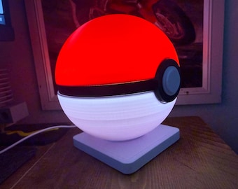 PokeBall - Red & White Ball LED Night Light - Gaming Inspired Desk Lamp, USB Mood Light, Bedside Lamp, Unique Gift for Gamers, Ambient Room