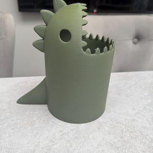 3D Printed Dinosaur Desk Bin | Fun Dino Rubbish Bin | Cute Office & Kids Room Decor | Unique Gift | Custom Colours | T-Rex Waste Basket image 1