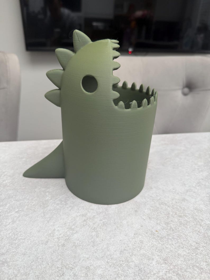 3D Printed Dinosaur Desk Bin | Fun Dino Rubbish Bin | Cute Office & Kids Room Decor | Unique Gift | Custom Colours | T-Rex Waste Basket image 1