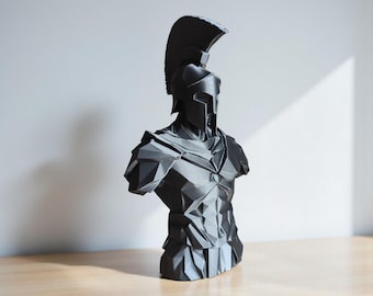 Spartan Warrior Bust 3D Printed Statue – Greek Helmet Sculpture – Roman Gladiator Decor – Gaming Room Ornament – Unique Gift for Him UK Made