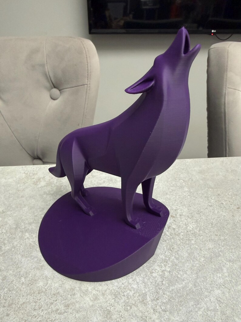 Majestic 3D Printed Wolf on Pedestal – Modern Sculpture for Home or Office Décor image 3