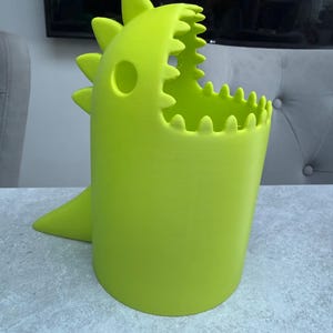 3D Printed Dinosaur Desk Bin | Fun Dino Rubbish Bin | Cute Office & Kids Room Decor | Unique Gift | Custom Colours | T-Rex Waste Basket image 2
