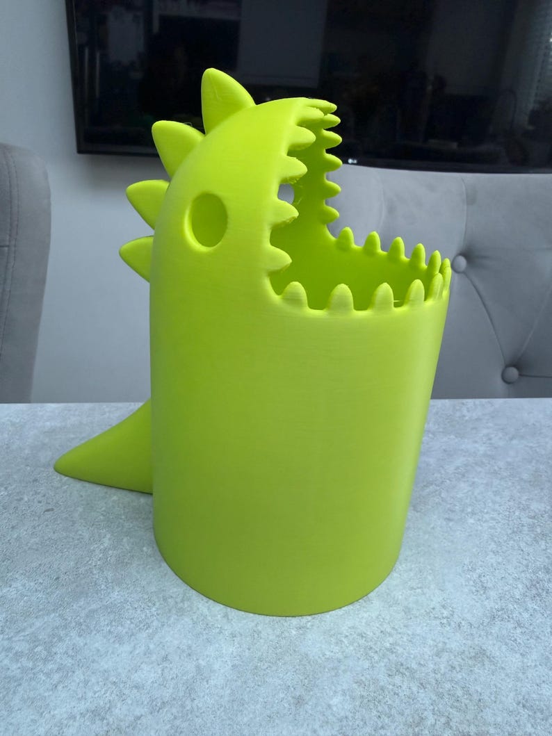 3D Printed Dinosaur Desk Bin | Fun Dino Rubbish Bin | Cute Office & Kids Room Decor | Unique Gift | Custom Colours | T-Rex Waste Basket image 2
