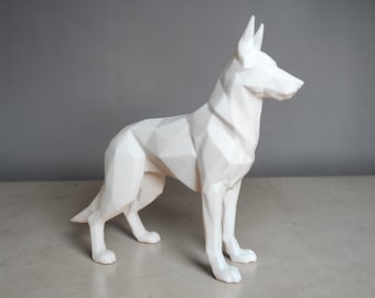 Geometric German Shepherd Statue | Low Poly Dog Sculpture | 3D Printed Modern Home Decor | German Shepherd Gift | Contemporary Dog Ornament