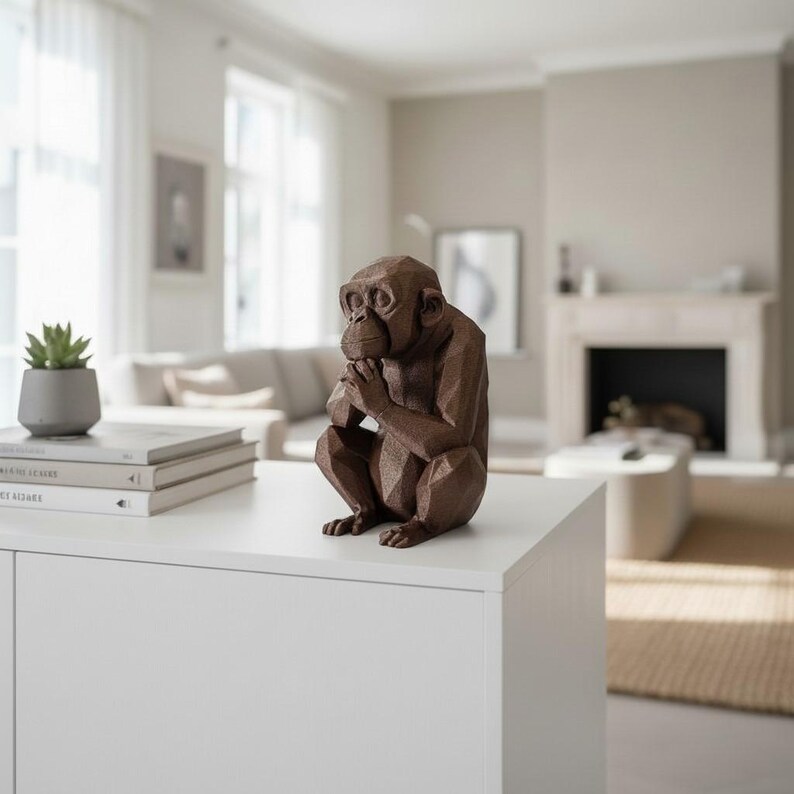 Geometric Monkey Sculpture | Low Poly Animal Statue | Modern Desk Decor | Contemporary Home Accent | Minimalist Art Figure image 7