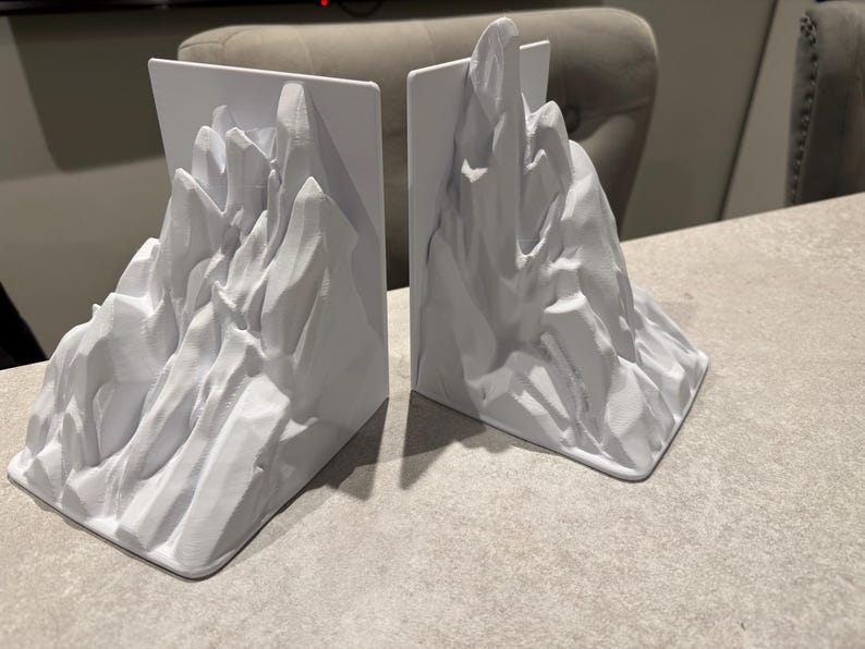 Stunning Minimalist Mountain Bookends Set – 3D Printed, Custom Colours image 2