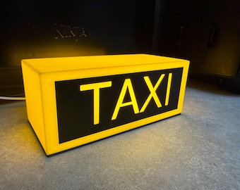 LED TAXI Lightbox Sign – LED Yellow Taxi Sign Lamp | Retro Decor | Home Bar, Man Cave & Gift for Drivers | Yellow Retro Taxi Lamp
