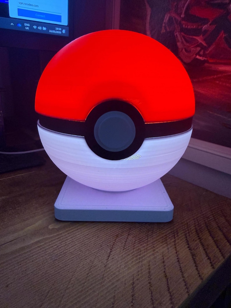 PokeBall - Red & White Ball LED Night Light - Gaming Inspired Desk Lamp, USB Mood Light, Bedside Lamp, Unique Gift for Gamers, Ambient Room image 4