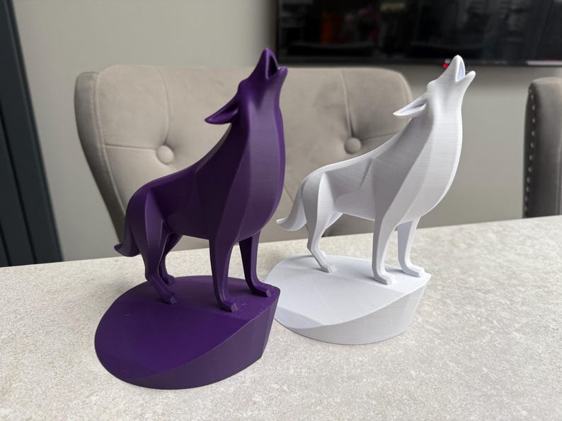 Majestic 3D Printed Wolf on Pedestal – Modern Sculpture for Home or Office Décor image 2
