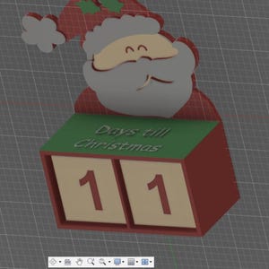 May include: A Christmas countdown block featuring a Santa Claus design. The Santa has a red hat with holly accents and a white beard. The block displays "Days till Christmas" and shows the number "11" in red. The overall color scheme is red, green, and beige.