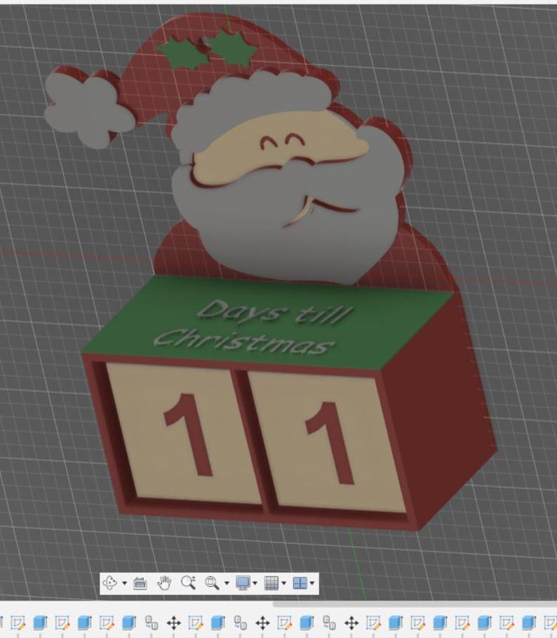 May include: A Christmas countdown block featuring a Santa Claus design. The Santa has a red hat with holly accents and a white beard. The block displays "Days till Christmas" and shows the number "11" in red. The overall color scheme is red, green, and beige.