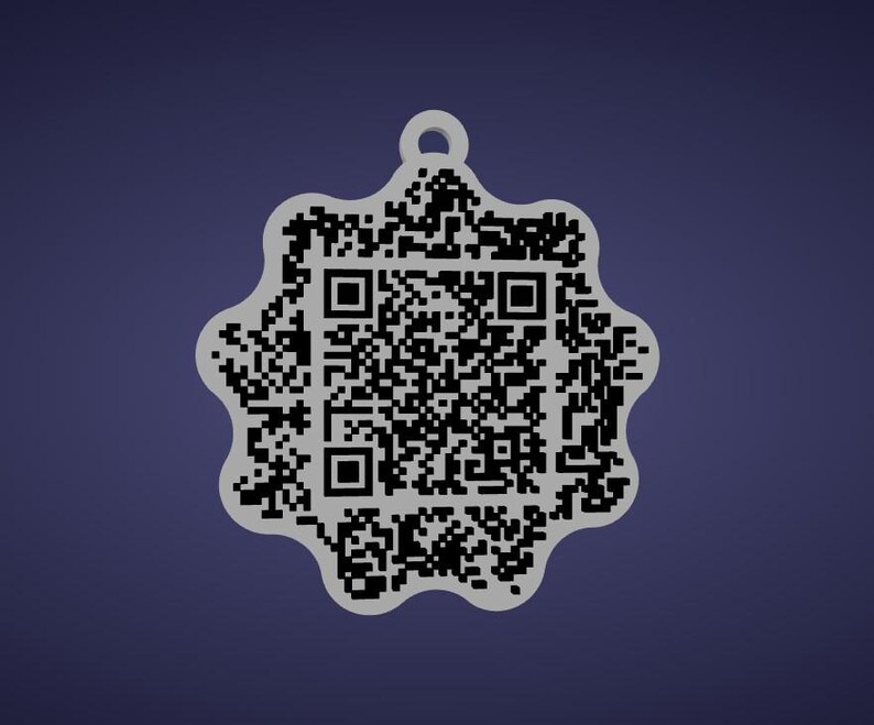 May include: A white, star-shaped pendant with a QR code design. The pendant has a small loop at the top for hanging. The QR code is black and fills the center of the pendant. The background is a solid, dark blue.