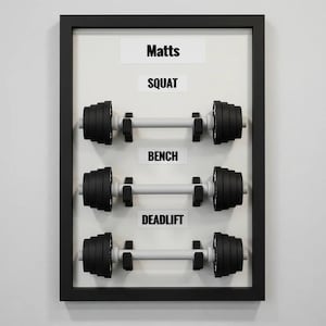 Personalised Gym Wall Art Frame | Custom Weightlifting Gift | Squat Bench Deadlift Tracker | Gym Decor UK | Fitness Gift for Him | Home Gym image 1