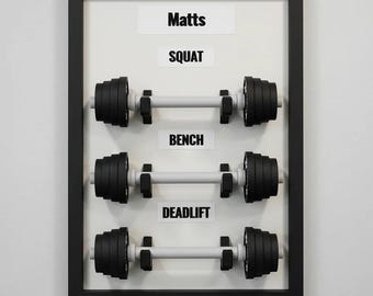 Personalised Gym Wall Art Frame | Custom Weightlifting Gift | Squat Bench Deadlift Tracker | Gym Decor UK | Fitness Gift for Him | Home Gym