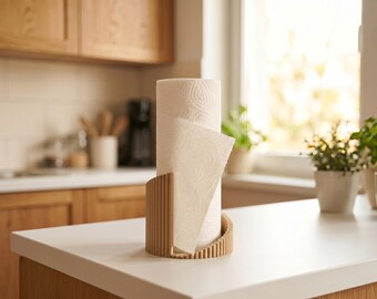 3D Printed Paper Towel Holder | Modern Kitchen Roll Stand | Minimalist Countertop Kitchen Organiser | Ribbed Scandinavian Home Decor