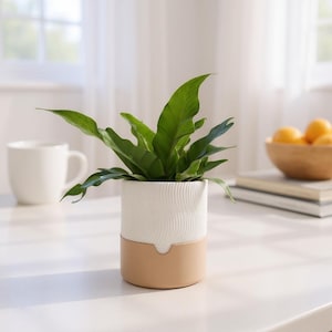Ribbed Planter Set – 2-Piece Self-Watering Plant Pots | Modern Minimalist Indoor Decor 3D Printed image 1