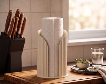 Modern Kitchen Roll Holder | 3D Printed Paper Towel Dispenser | Ribbed Countertop Organiser | Scandinavian Kitchen Decor | Minimalist Home