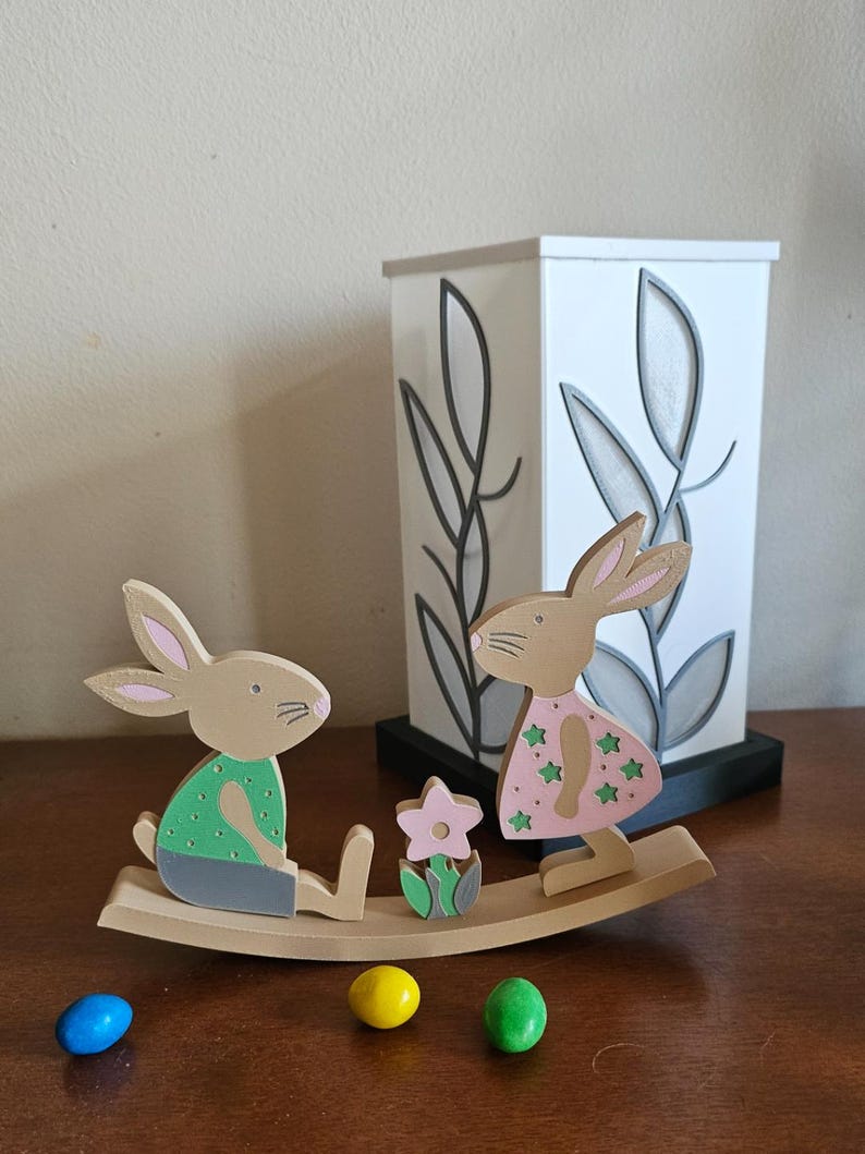 3D Printed Bunny Rabbit Ornament | Easter Spring Decor | Woodland Rabbit Figures | Nursery Shelf Decor | Pastel Home Decoration UK image 2