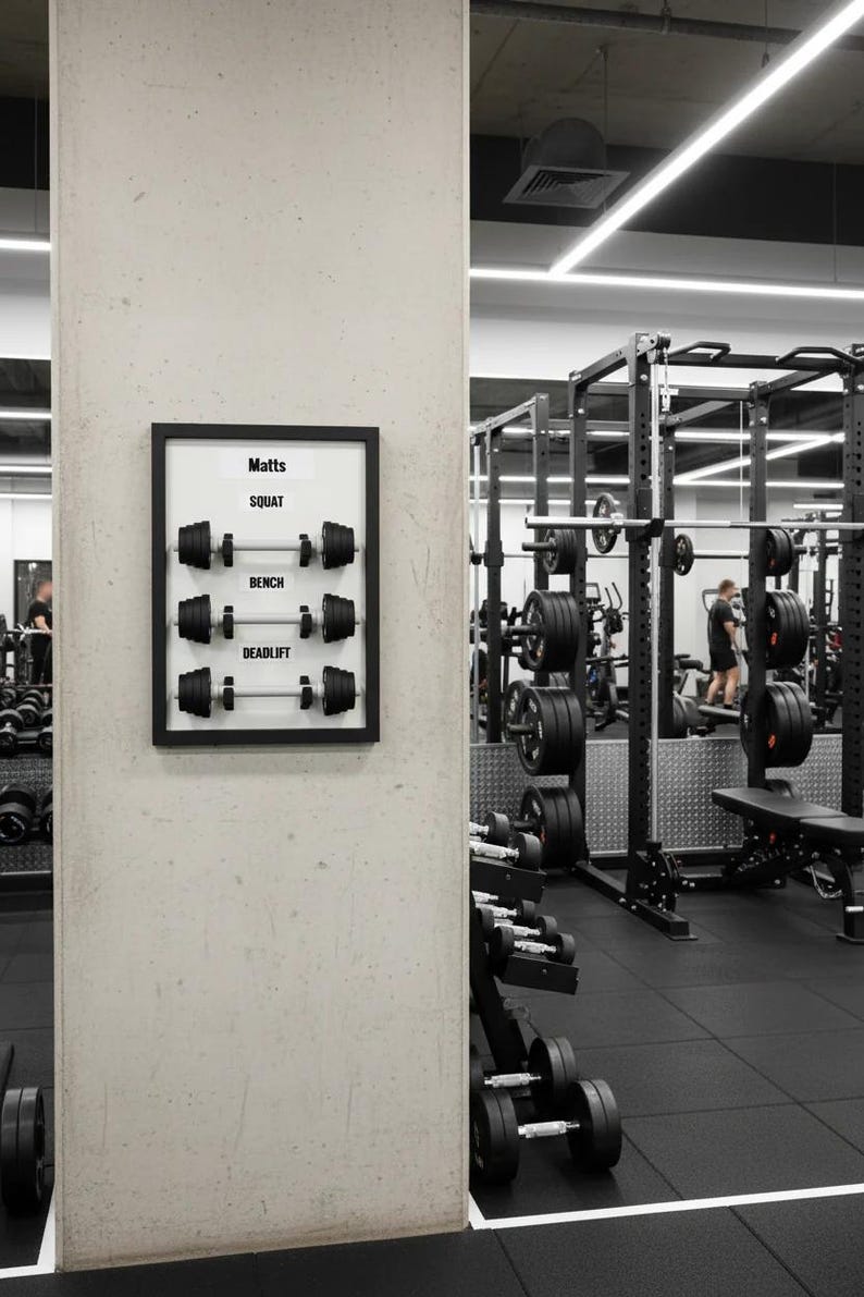 Personalised Gym Wall Art Frame | Custom Weightlifting Gift | Squat Bench Deadlift Tracker | Gym Decor UK | Fitness Gift for Him | Home Gym image 2