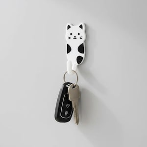 Cat Key Holder Hook - Self Adhesive Wall Key Hanger, Kawaii Home Decor, Entryway Organiser, Gift for Cat Lovers, No Drill Hook UK image 1