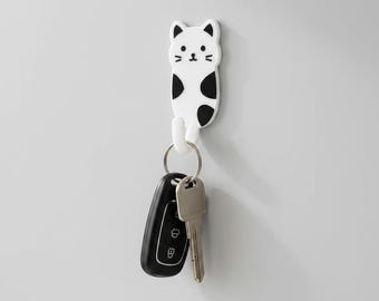 Cat Key Holder Hook - Self Adhesive Wall Key Hanger, Kawaii Home Decor, Entryway Organiser, Gift for Cat Lovers, No Drill Hook UK