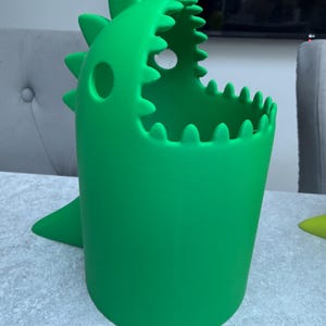 3D Printed Dinosaur Desk Bin | Fun Dino Rubbish Bin | Cute Office & Kids Room Decor | Unique Gift | Custom Colours | T-Rex Waste Basket image 5