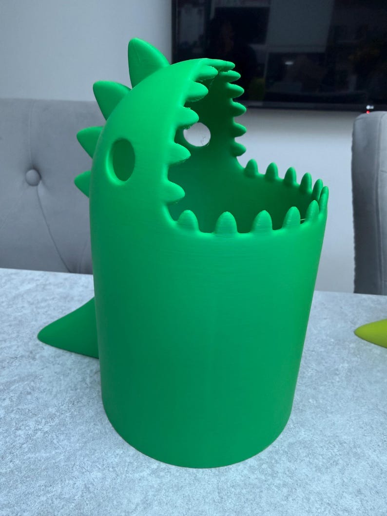 3D Printed Dinosaur Desk Bin | Fun Dino Rubbish Bin | Cute Office & Kids Room Decor | Unique Gift | Custom Colours | T-Rex Waste Basket image 5