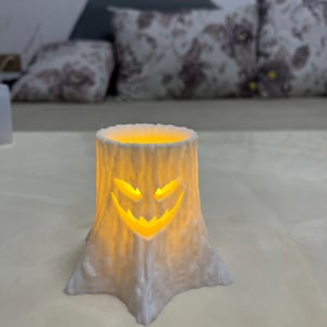 Halloween Tree Trunk Tealight Holder – Spooky Glow Decoration, Creepy Tree Ornament, Unique 3D Printed Halloween Decor