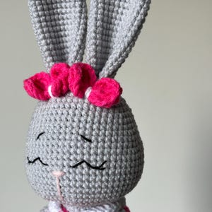 Crochet bunny soft toy for baby girl in pink dress,handmade amigurumi bunny doll, newborn gift or baby shower toy keepsake, Bridal shower