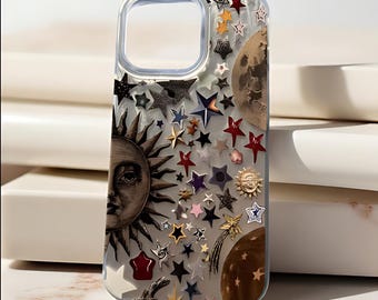 Funda para iPhone retro con diseño de sol y estrellas – Diseño celestial vintage