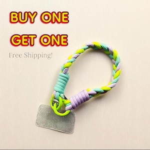 Handmade Rope Phone Charm Wrist Strap with Card Pendant & Colored Metal Keyring – Lanyard for Phone Case