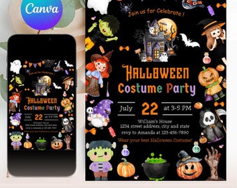 Editable Black Halloween Birthday Invitation template, Black Halloween Party Invitation, Halloween Invitation, Black Halloween