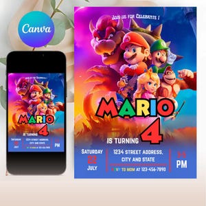 Mario Bros Birthday Invitation, Super Mario Birthday Card, Super Brothers boy Invite, Video Game, Kids Invite, Printable Editable Template