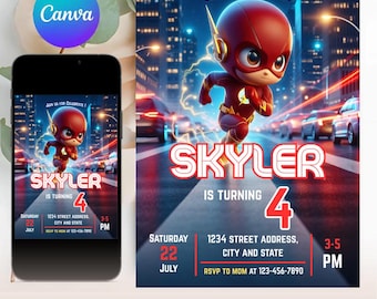 Flash Editable Invitation, Superhero Birthday Invite, Superhero Theme, Flash Invite, Invitation Card, Boy Invitation, The Flash Party