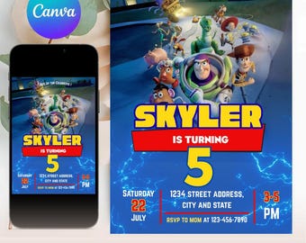 Toy Story Digital Invitation, Toy Story Birthday Party, Kids Digital invitation, Kids Birthday Party, Instant Download, Canva, Toy Story