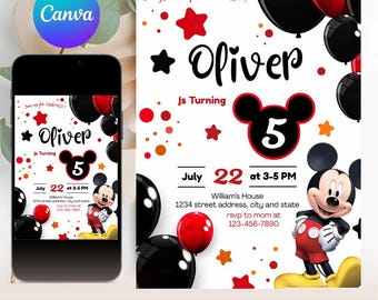 Editable Mickey Mouse Birthday Invitation, Printable Invitation Mickey, birthday Micky Invite, Birthday Boy Invitation, Mickey Mouse