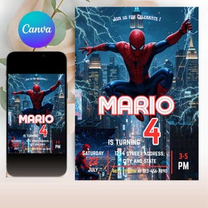 Editable Spiderman Birthday Invitation, Superhero Birthday Invite, Superhero Theme, Spider Invite, Download Printable