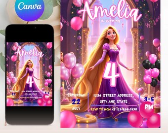 Rapunzel Invitation Tangled Birthday Invitation Rapunzel Party Rapunzel Invites Rapunzel Editable Invitation
