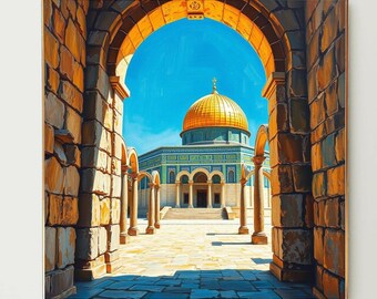 Masjid Al Aqsa Digital Painting Wall Art, Islamic Home Decor, Muslim Gift, Hajj Pilgrimage Poster, Islamic Architecture Digital Print